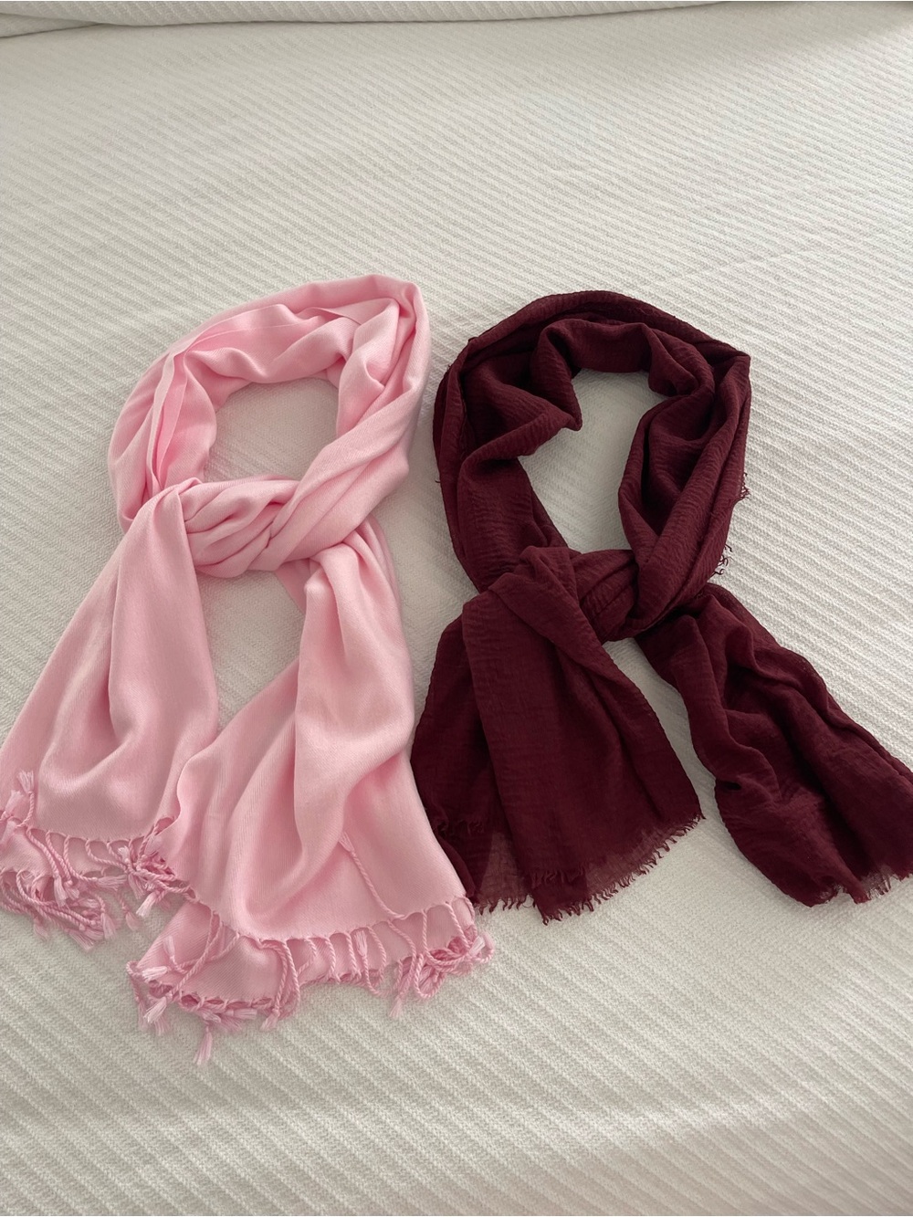 2 Soft Lightweight Scarves Pink & Burgundy